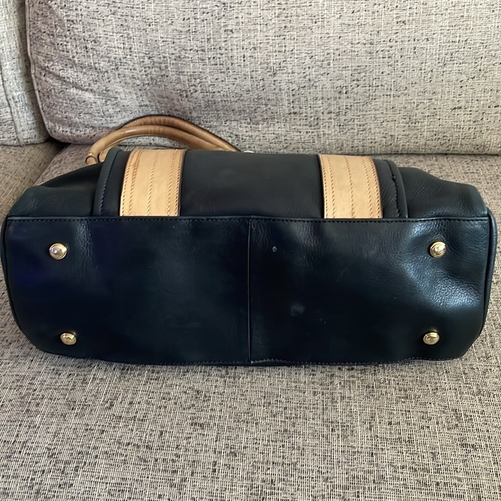 B. Makowsky Rockefeller Leather Satchel Black and Tan - Picture 9 of 15